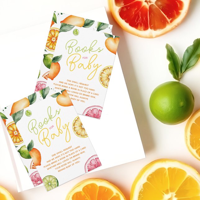 Citrus Fruit Baby Shower Book Request Enclosure Card (Citrus Books For Baby Cards | Citrus Fruit Books Request Enclosure Card)