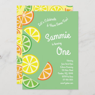 Citrus Fruit Colourful 1st Birthday Invitations