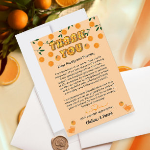 Citrus Fruit Cutie Orange Peach Baby Shower Modern Thank You Card