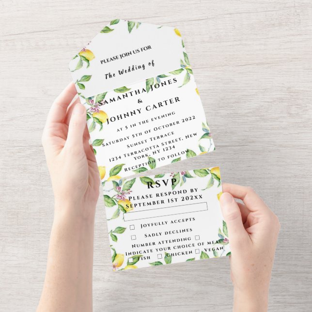 Citrus Fruit Exotic Garden Yellow Lemon Wedding  A All In One Invitation (Tearaway)