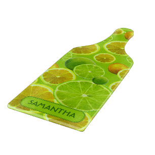 Citrus Fruit, Lemon & Lime Pattern - Personalised Cutting Board