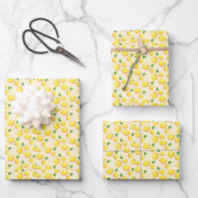 Citrus fruit, lemons, fresh and bright wrapping paper sheet (Front)