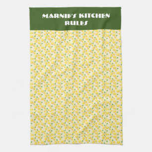 Citrus fruit, lemons, green background editable tea towel