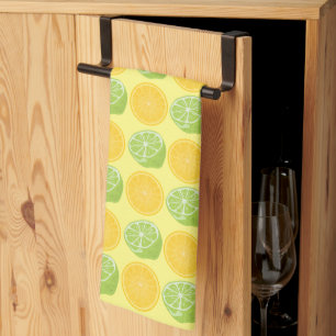 Citrus Fruit Limes and Lemons Pattern Yellow Tea Towel