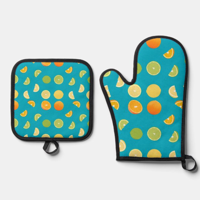 Citrus Fruit Oven Mitt & Pot Holder Set (Front)