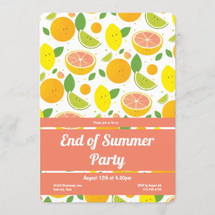 Citrus Fruit Pattern End of Summer Party Vertical Invitation