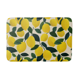 Citrus Fruit Pattern Summer Lemons Mediterranean Bath Mat