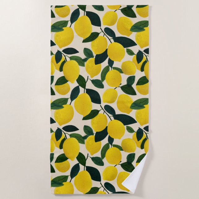 Citrus Fruit Pattern Summer Lemons Mediterranean Beach Towel (Front)