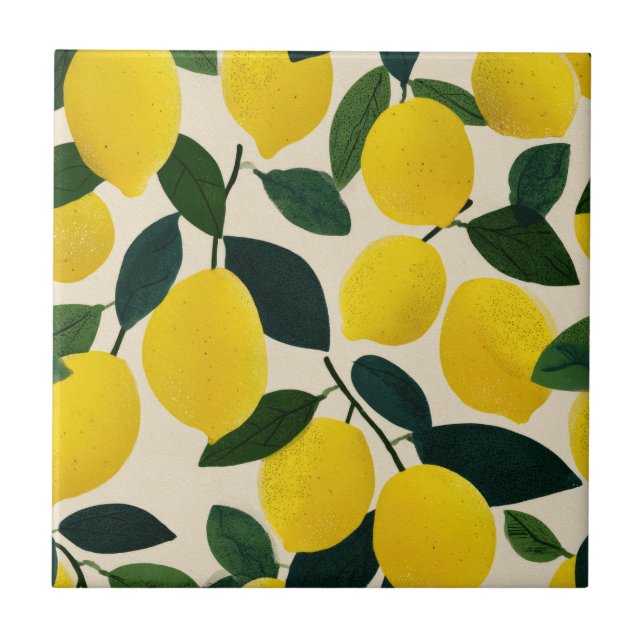 Citrus Fruit Pattern Yellow Lemons Mediterranean  Ceramic Tile (Front)