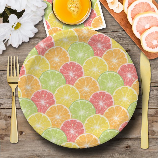 Citrus Fruit Slices Paper Plate (Citrus fruit slices paper plates, 2 sizes, fun for breakfast, brunch, dessert)