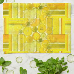 Citrus Fruit Slices Patchwork Woven Pattern Tea Towel