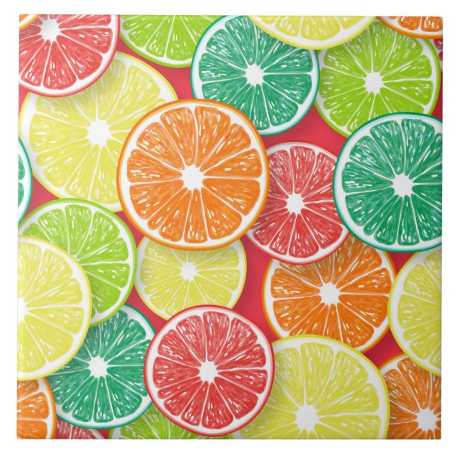 Citrus fruit slices pop art 2 ceramic tile (Front)