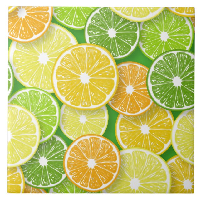 Citrus fruit slices pop art 3 ceramic tile (Front)