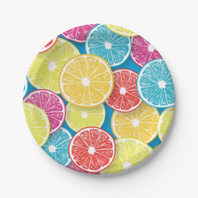 Citrus fruit slices pop art paper plate (Front)