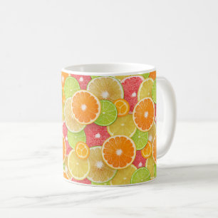 Citrus fruits background coffee mug