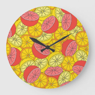 Citrus Fruits Bright Seamless Pattern Large Clock