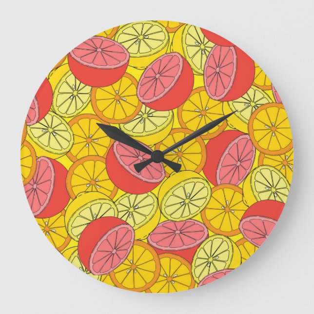 Citrus Fruits Bright Seamless Pattern Large Clock (Front)