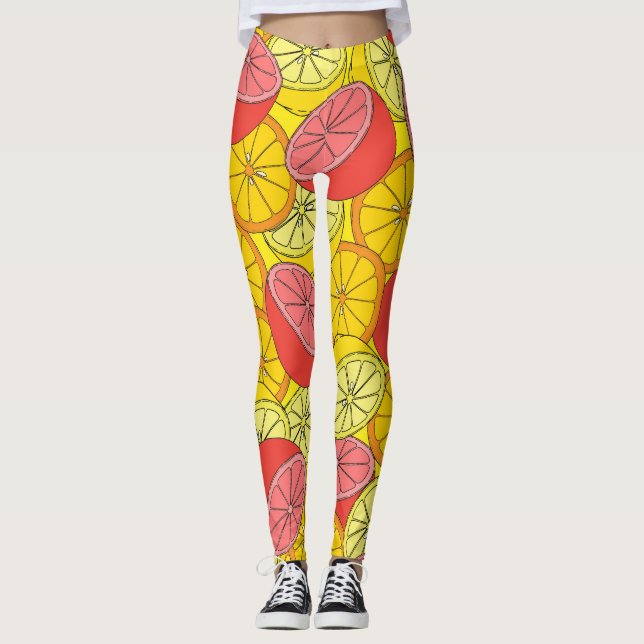 Citrus Fruits Bright Seamless Pattern Leggings (Front)