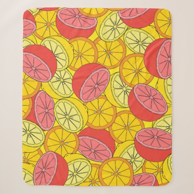 Citrus Fruits Bright Seamless Pattern Sherpa Blanket (Front)
