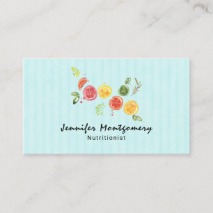 Citrus Fruits in Watercolor on Striped Pattern Business Card