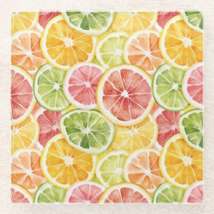 Citrus Fruits Lime Lemon Orange Grapefruit Glass Coaster