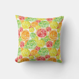 Citrus fruits: vibrant three-colour watercolor pat cushion