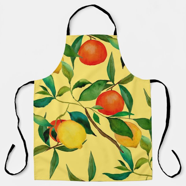 Citrus fruits, vibrant watercolor pattern. apron (Front)