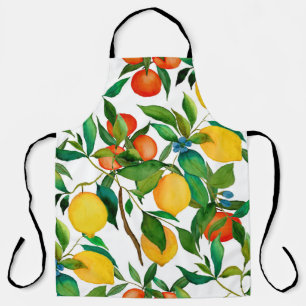 Citrus fruits, vibrant watercolor pattern. apron