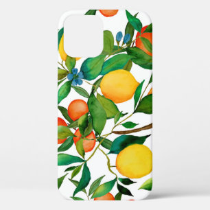Citrus fruits, vibrant watercolor pattern. iPhone 12 case