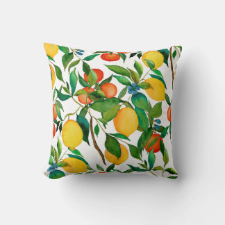 Citrus fruits, vibrant watercolor pattern. cushion