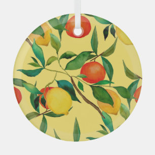 Citrus fruits, vibrant watercolor pattern. glass tree decoration