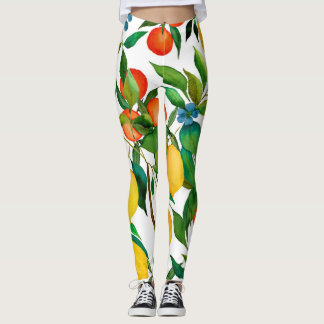 Citrus fruits, vibrant watercolor pattern. leggings