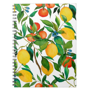 Citrus fruits, vibrant watercolor pattern. notebook