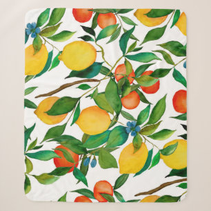 Citrus fruits, vibrant watercolor pattern. sherpa blanket