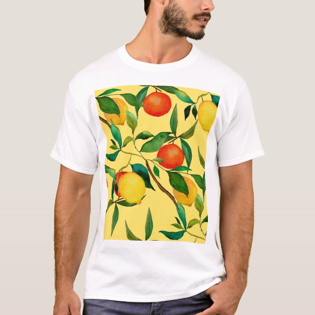 Citrus fruits, vibrant watercolor pattern. T-Shirt (Front)