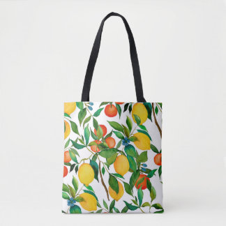 Citrus fruits, vibrant watercolor pattern. tote bag