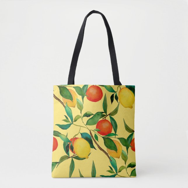 Citrus fruits, vibrant watercolor pattern. tote bag (Front)