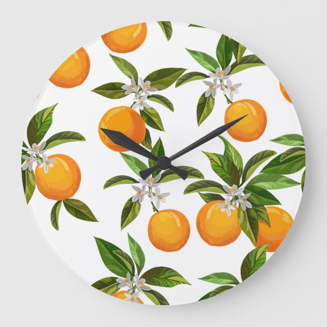 Citrus Fruits: Vintage Digital Illustration Large Clock (Front)