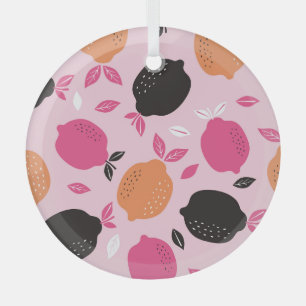 Citrus fruits, vintage textile pattern. glass tree decoration