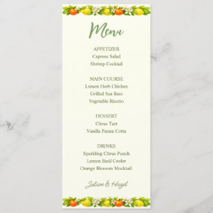 Citrus Garden Orange & Lemon Wedding Menu Card