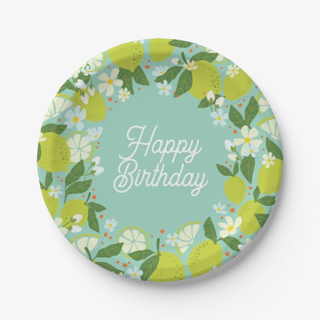 Citrus Garden Paper Plate - Mint Green (Front)