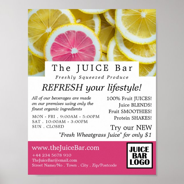 Citrus Grapefruit Slices, Juice Bar Advertising Poster (Front)