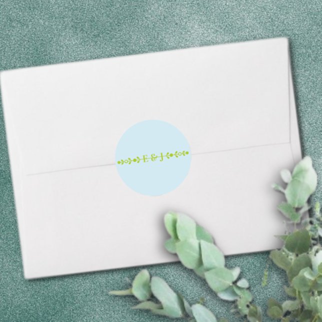 Citrus Green & Coastal Blue Wedding Classic Round Sticker (Creator Uploaded)