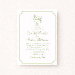 Citrus Green Elegant Frame Wedding Invitation