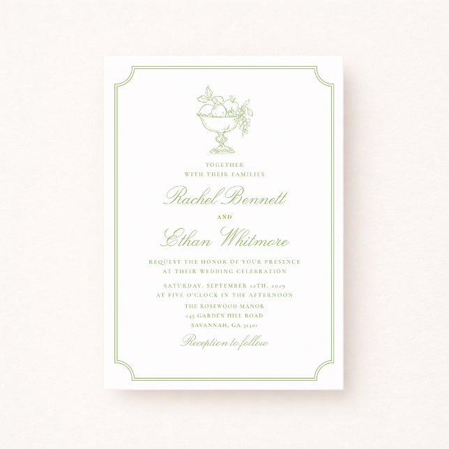 Citrus Green Elegant Frame Wedding Invitation (Creator Uploaded)