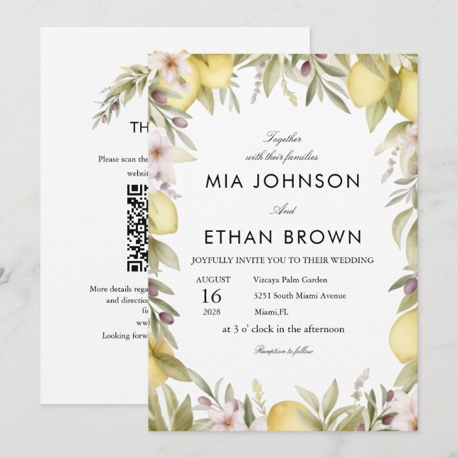 CITRUS GREEN FLOWER WEDDING Invitation (Front/Back)