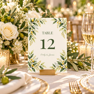 Citrus Green Modern Botanical Wedding Table Number