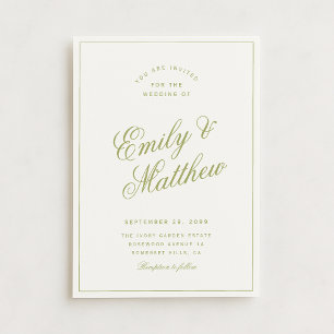 Citrus Green Modern Script Wedding Invitation