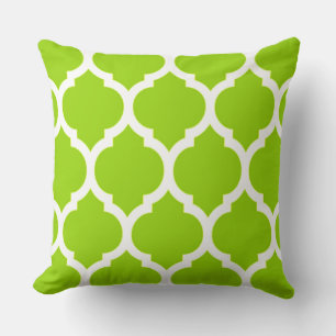 Citrus Green Moroccan lattice Quatrefoil Cushion