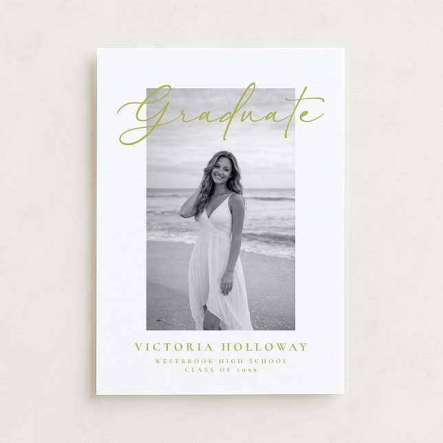 Citrus Green Script Photo Graduation Announcement  (Creator Uploaded)